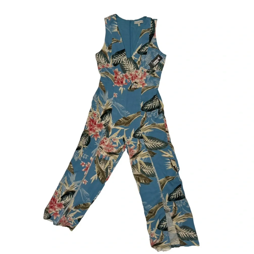 Guess Women's Bombay Jumpsuit Voyager Palm Print Blue‎ - Size 10 NWT